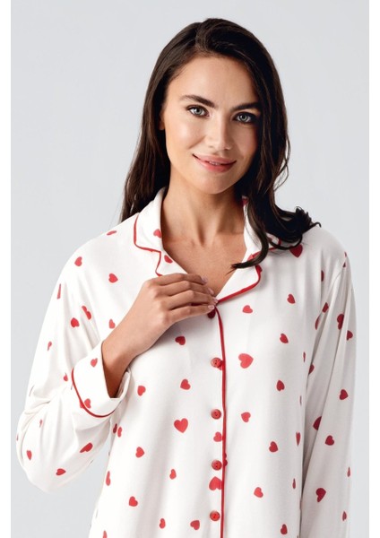 Artış Uzun Kollu Düğmeli Kalp Desenli Esnek Hamile Gecelik 21113 indirimleri