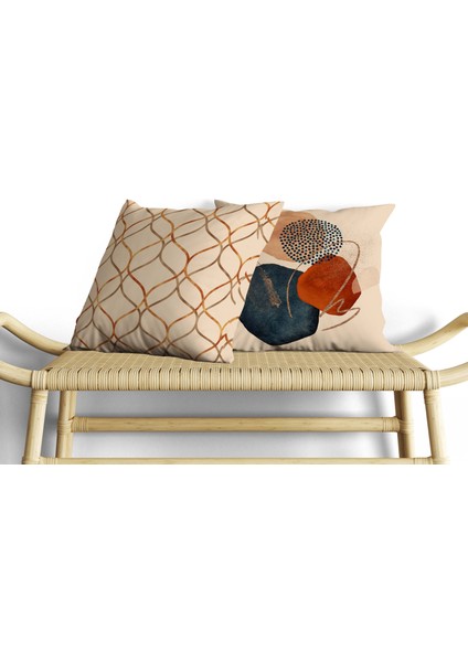 Soyut Desenli Dijital Baskı Çift Taraf Desenli 2'li Kare Yastık Kırlent Kılıfı