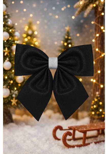 23×20 cm Siyah Simli Eva Fiyonk – Yılbaşı Ağaç, Kapı ve Dekor Süsleme Modeli