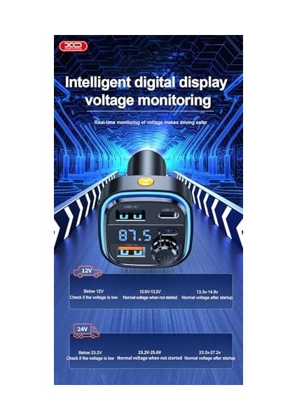 Xo Is Beauty BCC08 Araç Çakmaklık Hızlı Şarj, Bluetooth 5.0 Fm Transmitter, 3 USB Çıkışlı Araç Şarj Cihazı, 15.5W, LED Ekran, Eller Serbest Modu, Yüksek Ses Kalitesi, Müzik Çalma, Siyah modelleri
