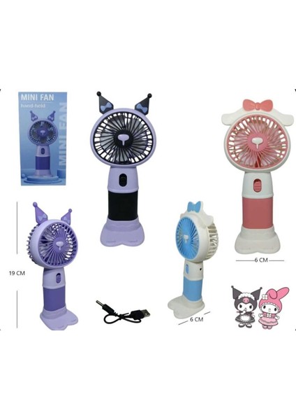 Sevimli Karakterler Mini El Fanı(Mor)