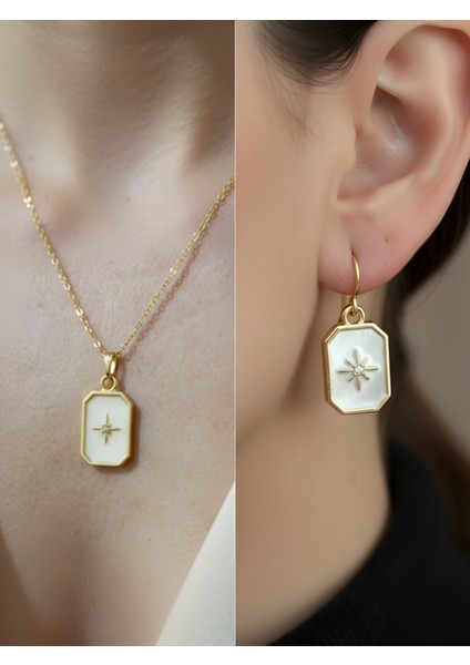 Sedef Yıldız Detay Kadın Kolye Küpe Set