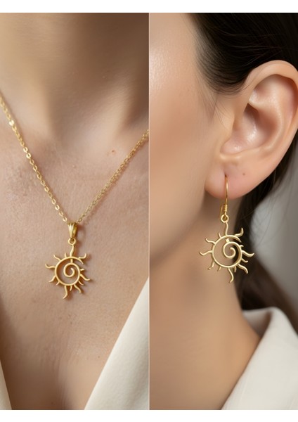 Güneş Spiral Detay Kadın Kolye Küpe Set