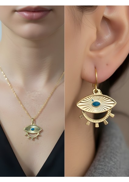 Nazar Işıltılı Zarif Detay Kadın Kolye Küpe Set