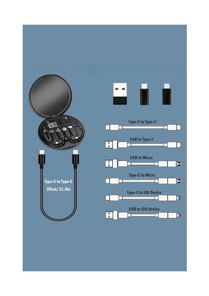 60W Destekli 5&apos;i 1 Arada Seyahat Kablo Seti – USB Type-C, Micro USB Şarj Kablosu ve Dönüştürücü Adaptörlü Mini Kablo Kutusu, Kompakt Seyahat Kiti modelleri