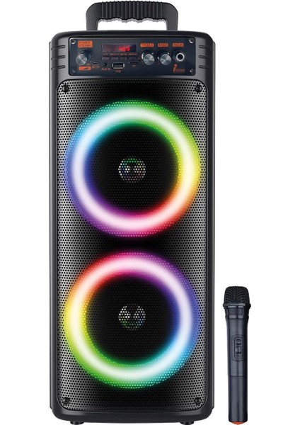 8.0"x2 Kablosuz Mifrofonlu Ledli Bluetooth Hoparlör Bts-68