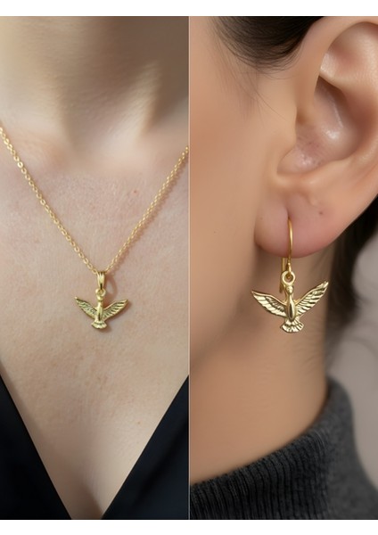 Kuş Zarif Detay Kadın Kolye Küpe Set