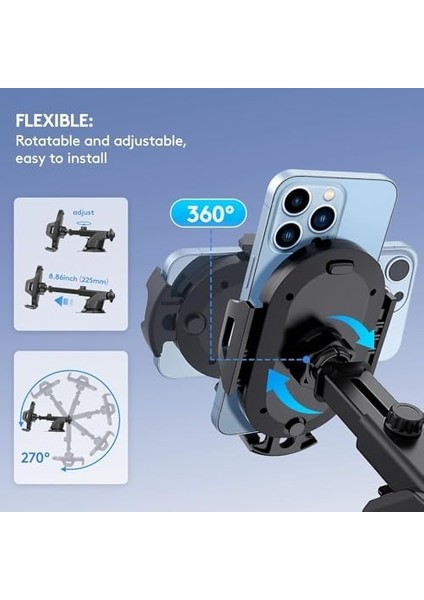 360° Ayarlanabilir Araç Telefon Tutucu – Vantuzlu, Ultra Güçlü Emiş Gücü, 4-7” Telefonlar Için Uyumlu, Şok Emici, Tek Tuşla Serbest Bırakma fiyatları
