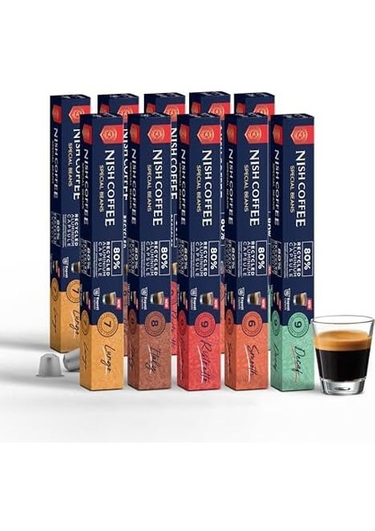 Nish Kahve Nespresso Uyumlu Kapsül Kahve 10&apos;lu Set 2xlungo, 2xıtaly, 2xristeretto, 2xsmooth, 2xdecaf 100 Adet fiyatları