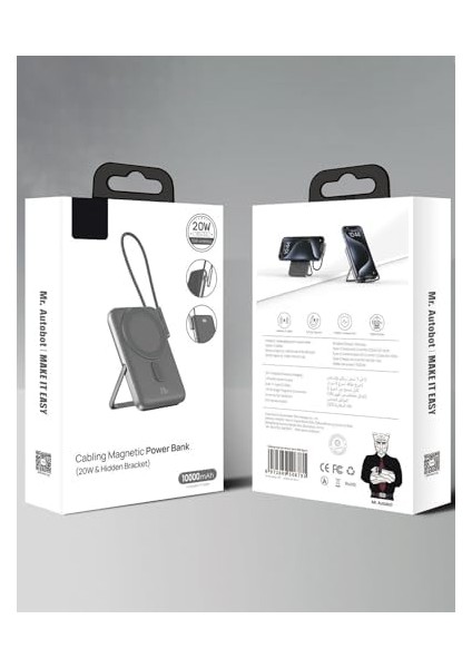 Uyumlu Powerbank PD20W Dahili Type-C Kablolu Dijital Göstergeli 10000 Mah Kablosuz Şarj 16 Uyumlu Güç Bankası CDB001 (Siyah) modelleri