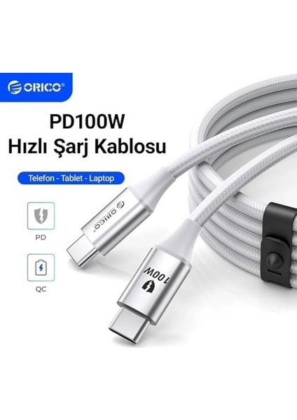 100W 5A Pd Type-C To Type-C Hızlı Şarj ve Data Kablosu Beyaz 1 Metre modelleri