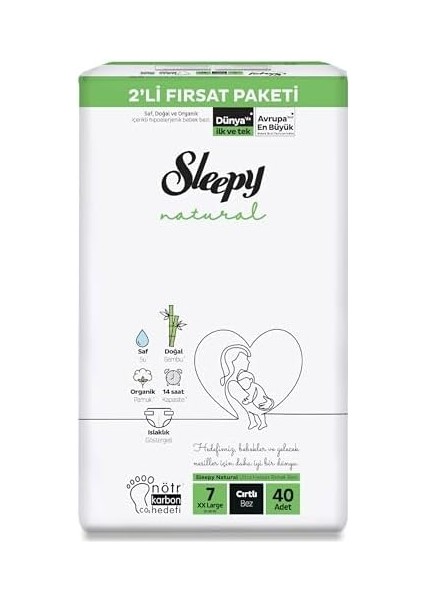 Sleepy Natural 2&apos;li Fırsat Paketi Bebek Bezi 7 Numara Xxlarge 40 Adet