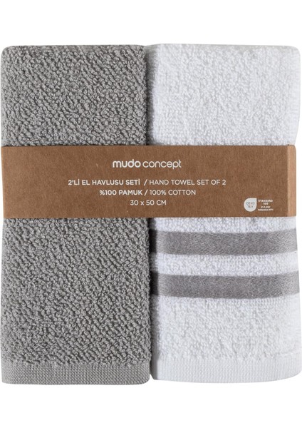 Concept Naples 2&apos;li El Havlusu Seti Beyaz Gri 30X50