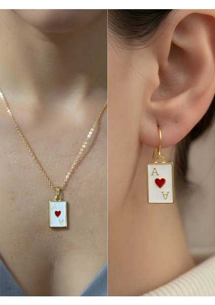 A Kupa Kart Detay Kadın Kolye Küpe Set