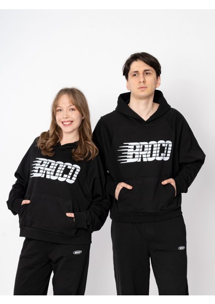 Unisex Oversize Kapüşonlu Baskılı Logo Sweatshirt