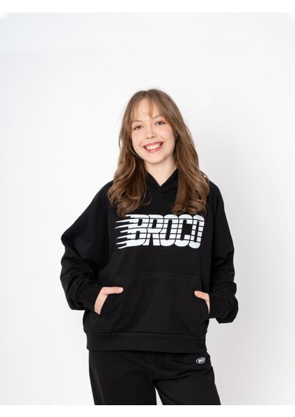 Unisex Oversize Kapüşonlu Baskılı Logo Sweatshirt fırsatları