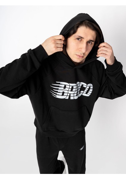 Unisex Oversize Kapüşonlu Baskılı Logo Sweatshirt