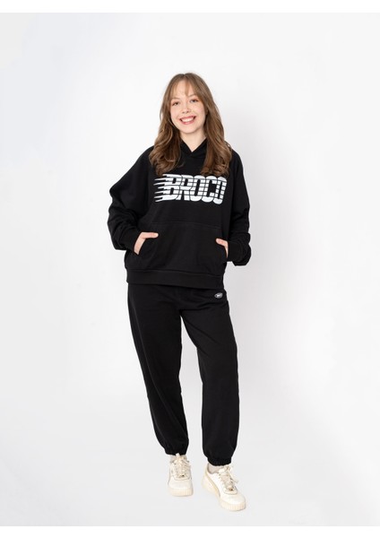 Unisex Oversize Kapüşonlu Baskılı Logo Sweatshirt