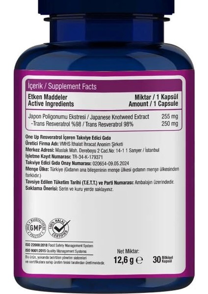 One Up Resveratrol 30 Kapsül Aromasız Renkli modelleri