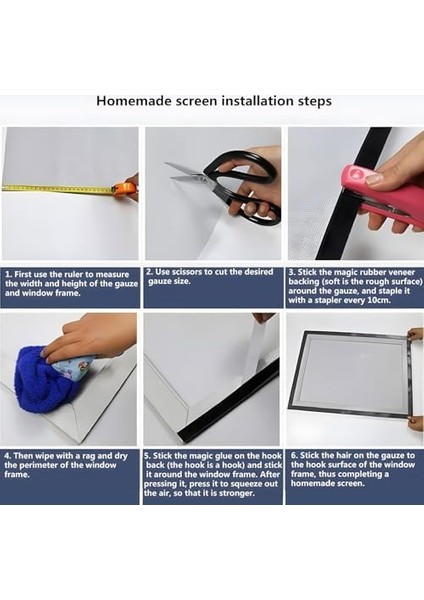 Xspring Pencere Sineği, Kendinden Yapışkanlı 1X1M Sineklik Teli, Sivrisinek ve Böcekler Için Pencere Ağ File, Patio ve Pencereler Için Velcro Bantlı