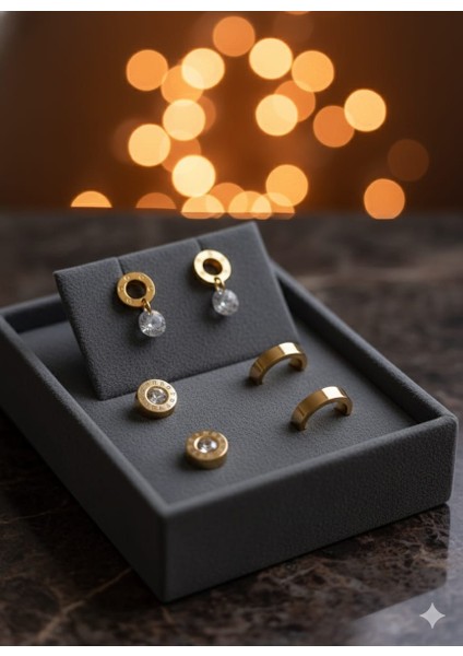 Çelik Üçlü Küpe Seti