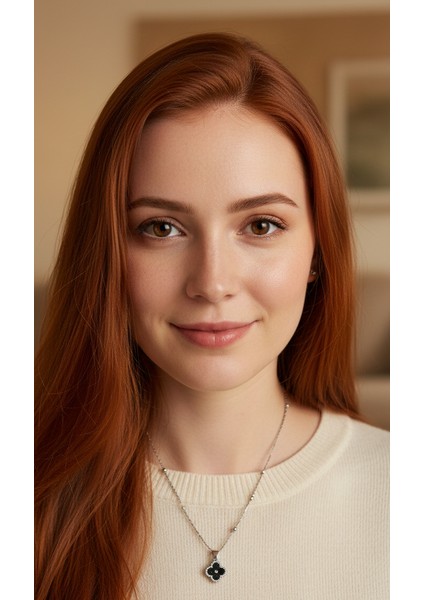 Gümüş Renk Van Cleef Yonca Siyah Taşlı Model Top Zincir Çelik Kolye indirimleri