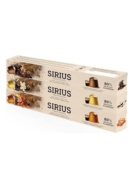 Sirius Premium Aromalı Kapsül Kahve 3&apos;lü Set (Karamel-Vanilya-Çikolata)