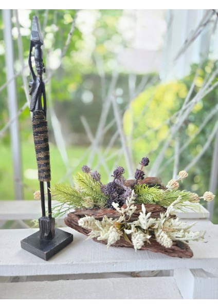 El Yapımı Doğal Ağaç Kabuklu Dekor – Yeşil ve Beyaz Yapay Bitkili Masa Süsü modelleri