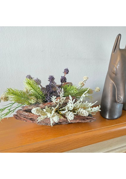 El Yapımı Doğal Ağaç Kabuklu Dekor – Yeşil ve Beyaz Yapay Bitkili Masa Süsü fiyatları