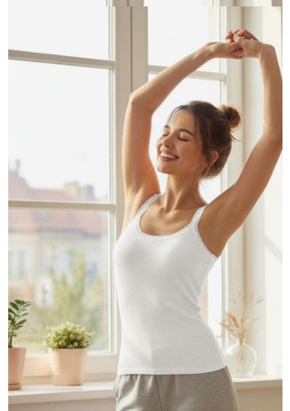 Kadın Raporlu Kumaş Dantel Şeritli Askılı Atlet | Kadın Atlet modelleri