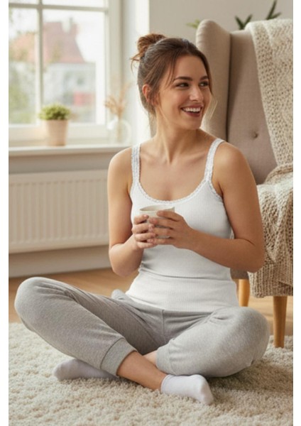 Kadın Raporlu Kumaş Dantel Şeritli Askılı Atlet | Kadın Atlet fırsatları