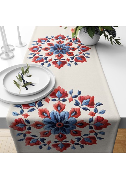 Dijital Baskılı Runner - Nakış Desenli - 140X40 cm