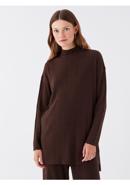 Yeni Sezon Yarım Balıkçı Yaka Düz Uzun Kollu Kadın Triko Tunik