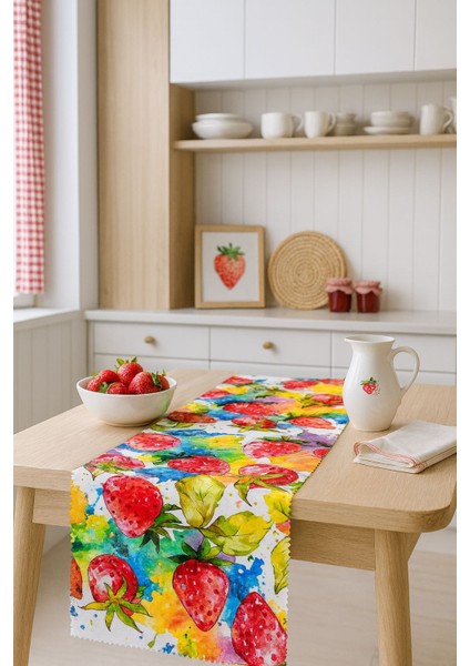 Dijital Baskı Çilek Desen Runner Masa Örtüsü fiyatları