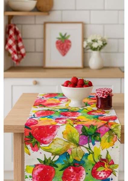 Dijital Baskı Çilek Desen Runner Masa Örtüsü fırsatları