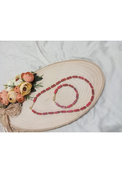 Kırmızı Kolyeve Bileklik Takı Seti