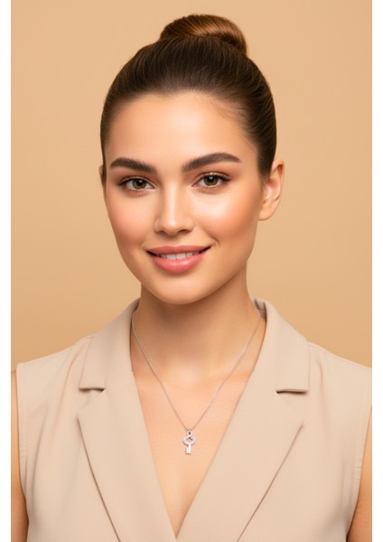 Mmif Vintaga Anahtar Kolye Ucu ve Gümüş Kaplama Kolye Unisex