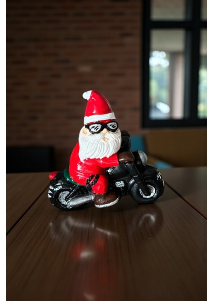 Dekoratif Motosikletli Noel Baba Biblo, Eğlenceli Christmas Ev Süsü, Yeni Yıl Dekorasyonu 11X11 cm indirimleri