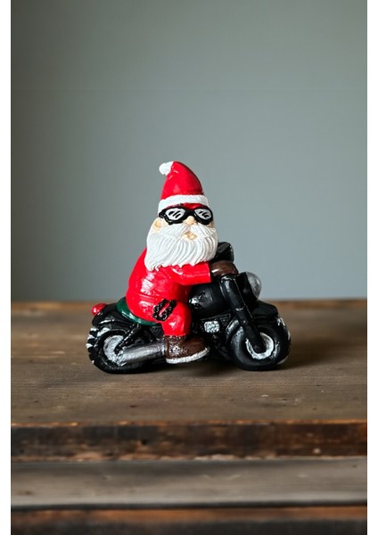 Dekoratif Motosikletli Noel Baba Biblo, Eğlenceli Christmas Ev Süsü, Yeni Yıl Dekorasyonu 11X11 cm