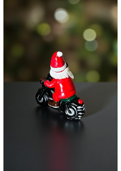 Dekoratif Motosikletli Noel Baba Biblo, Eğlenceli Christmas Ev Süsü, Yeni Yıl Dekorasyonu 11X11 cm