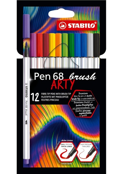 Pen 68 Brush Arty - Premium Keçeli - 12&apos;li Paket - Çeşitli Renkler