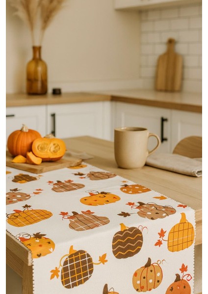 Dijital Baskı Balkabağı Desen Runner Masa Örtüsü