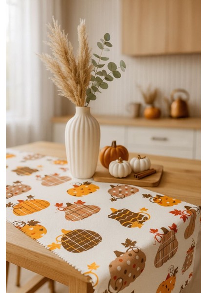 Dijital Baskı Balkabağı Desen Runner Masa Örtüsü modelleri