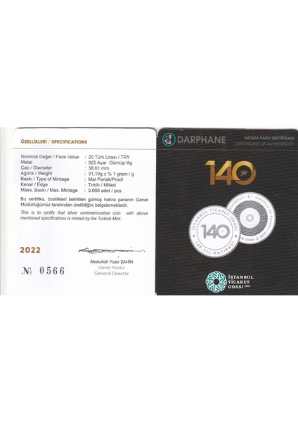 Istanbul Ticaret Odası Darphane Hatıra Gümüş Sertifikalı fiyatları