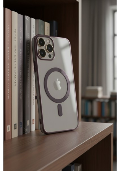 Iphone 14 Pro Max Uyumlu Magsafe Kılıf Mor Şeffaf Renk Darbe Emici Sararmaz Silikon Kapak