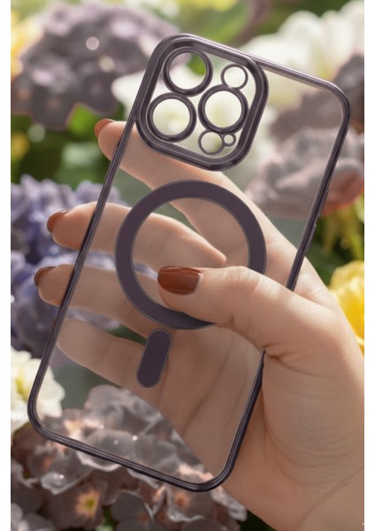 Iphone 14 Pro Max Uyumlu Magsafe Kılıf Mor Şeffaf Renk Darbe Emici Sararmaz Silikon Kapak fiyatları