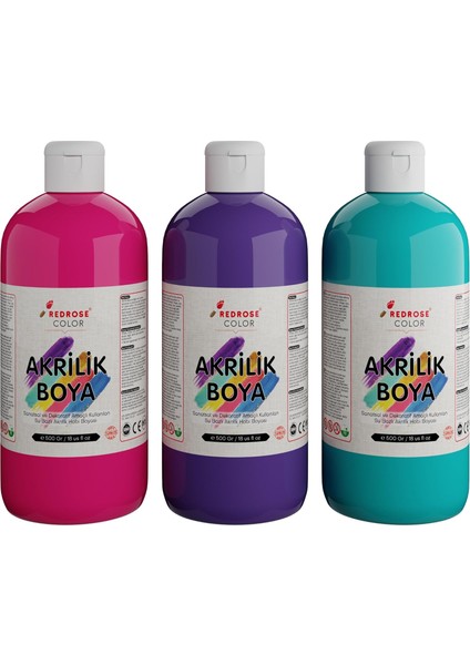 Rose Mor, Fuşya, Turkuaz Akrilik 3&apos;lü Set 3X500 gr