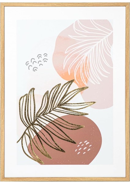 Ahşap Çerçeveli Kabartmalı Yaprağı Mdf Üzeri Baskı Tablo Somon- 50X2,5X70 Cm.