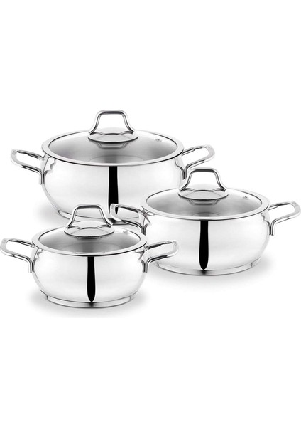 Çelik Tencere Seti 6 Parça-Gümüş