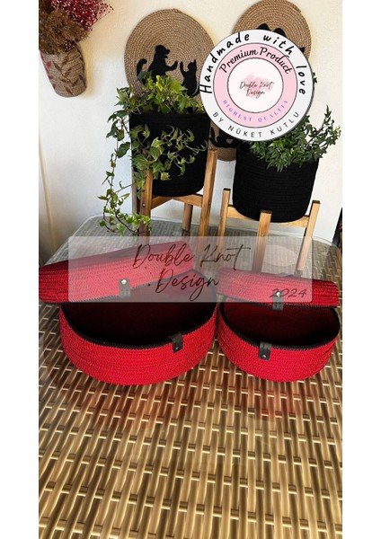 Kırmızı 2li Yuvarlak Kapaklı Sepet / Organizer / modelleri